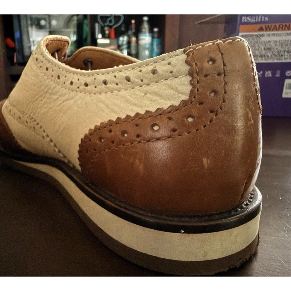 Polo Ralph Lauren Johnsly Brown Wingtip Oxford Leather Dress Sneakers Shoes 8.5D